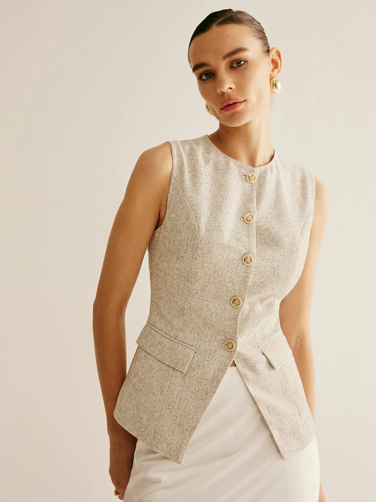 Elegant Breasted Piping Split Vest sold by COMMENSE