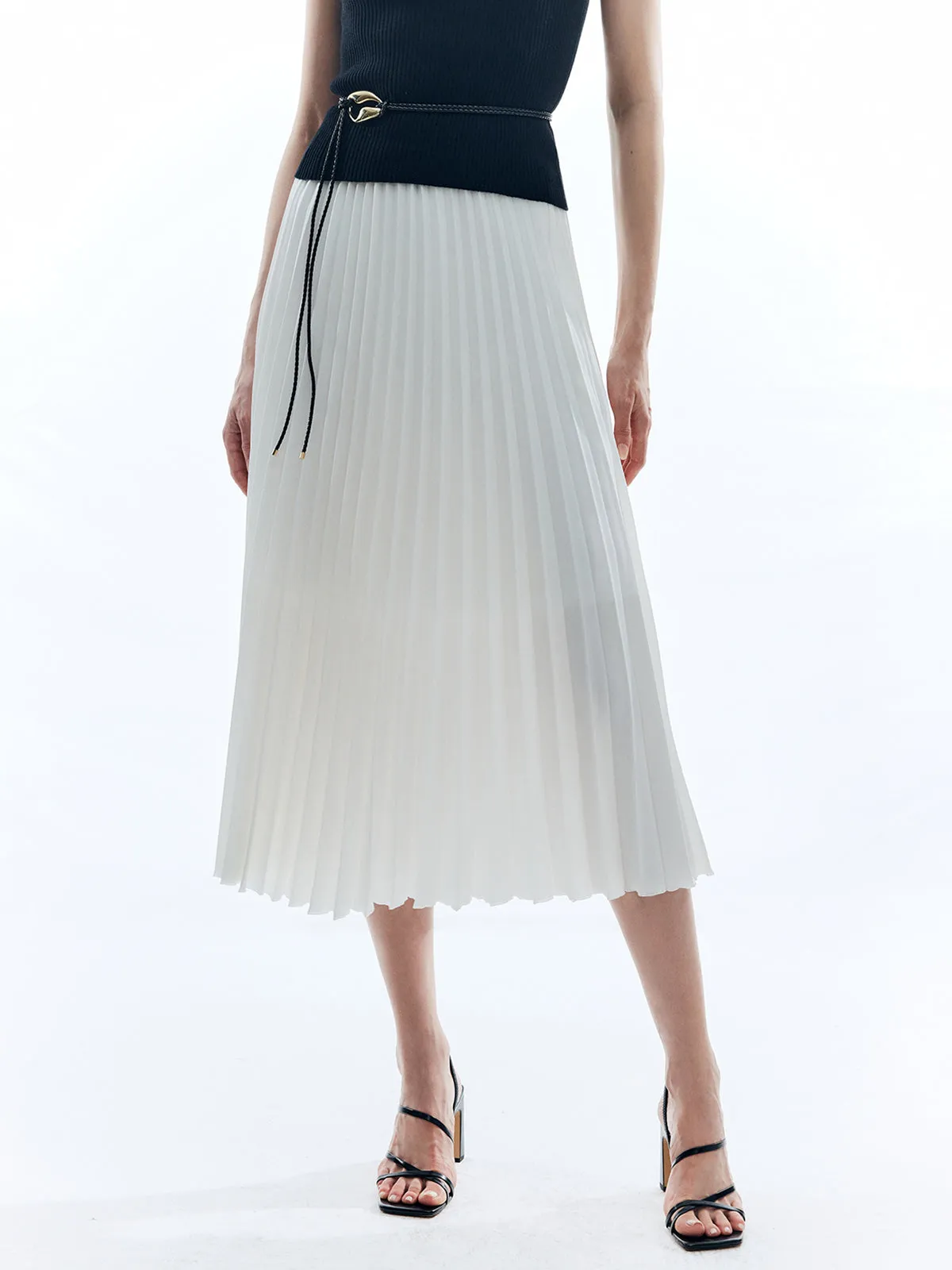 Solid A-Line Pleated Skirt sold by COMMENSE product image thumbnail 2
