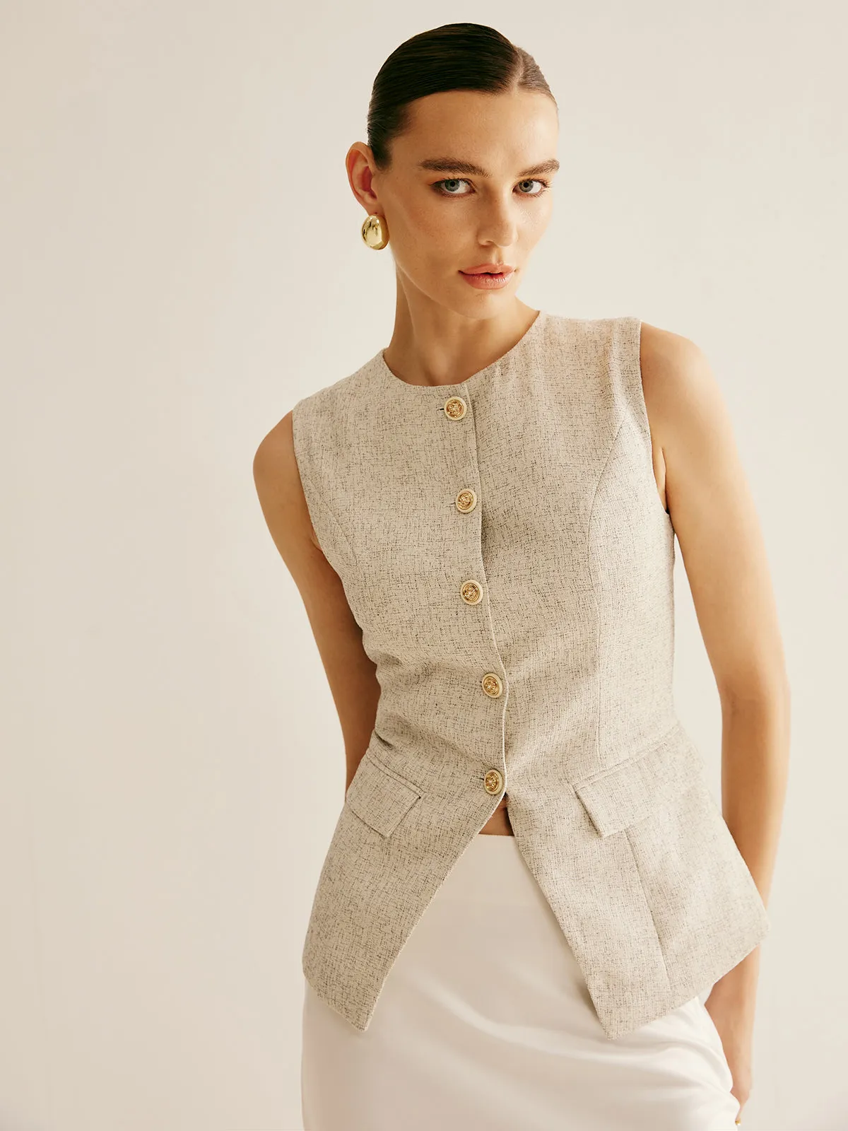 Elegant Breasted Piping Split Vest sold by COMMENSE product image thumbnail 3