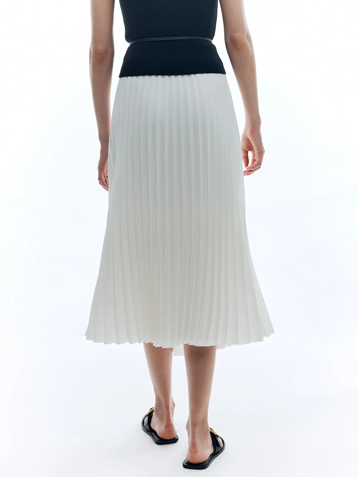 Solid A-Line Pleated Skirt sold by COMMENSE product image thumbnail 4