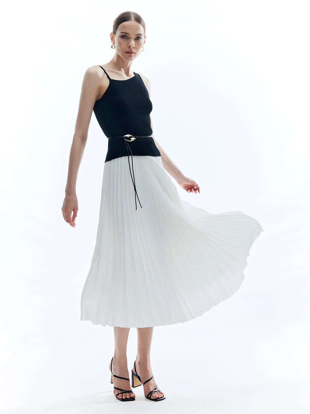 Solid A-Line Pleated Skirt sold by COMMENSE