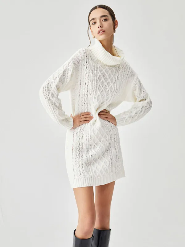 Crocheted Cable Long Sleeve Collared Short Sweater Dress sold by COMMENSE
