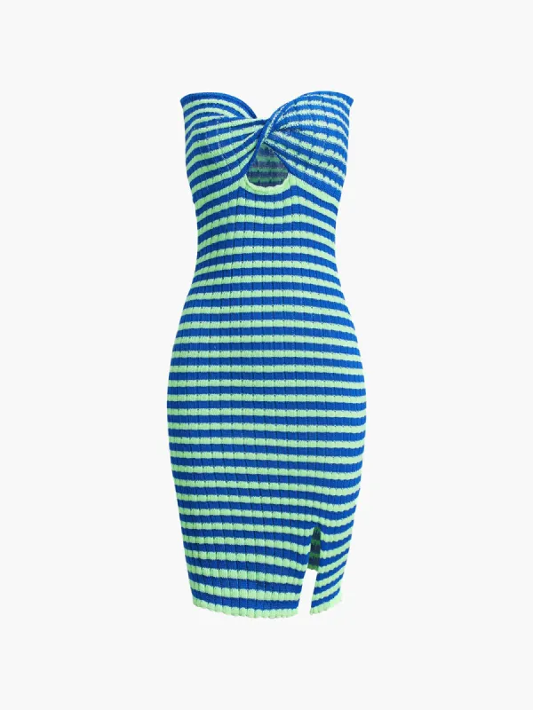 Front Twist Keyhole Bodycon Knit Strapless Tube Midi Dress sold by COMMENSE