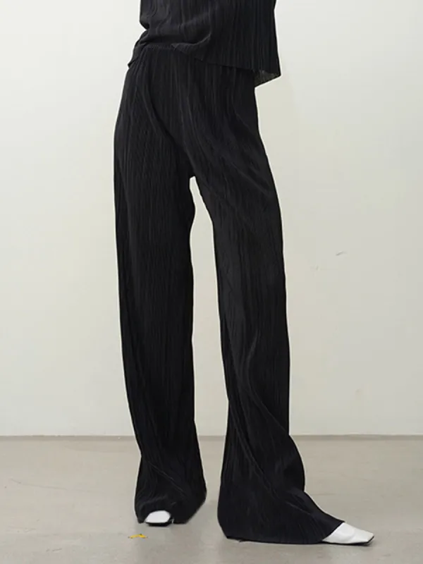 Essential Textured Flowy Wide Leg Pants sold by COMMENSE