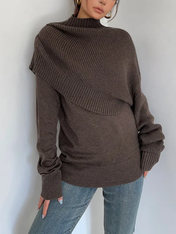 Patchwork Layered Ribbed Knit Sweater sold by COMMENSE