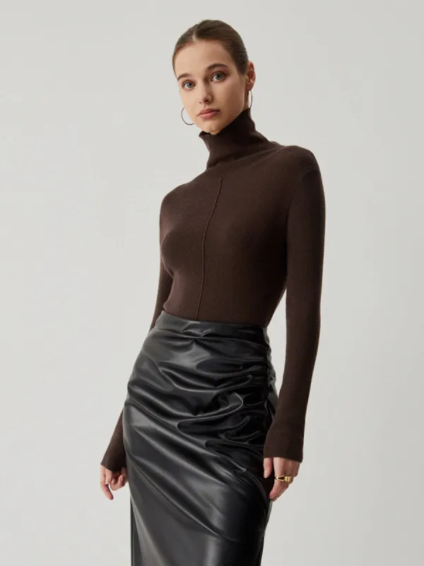 Solid Turtleneck Long Sleeve Knit Top sold by COMMENSE