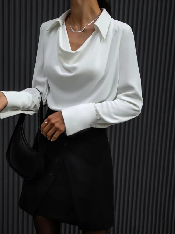 V-Neck Pleated Long Sleeve Blouse sold by COMMENSE