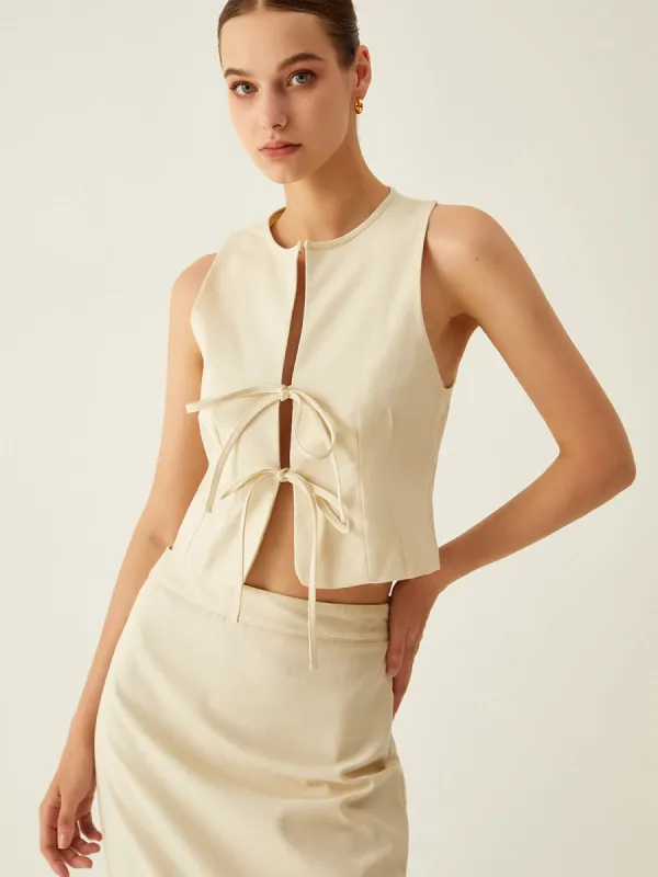 Sleeveless Tie Front Vest sold by COMMENSE
