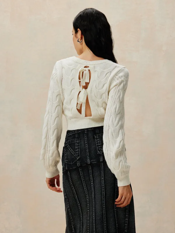 Cable Cutout Knotted Knit Top sold by COMMENSE