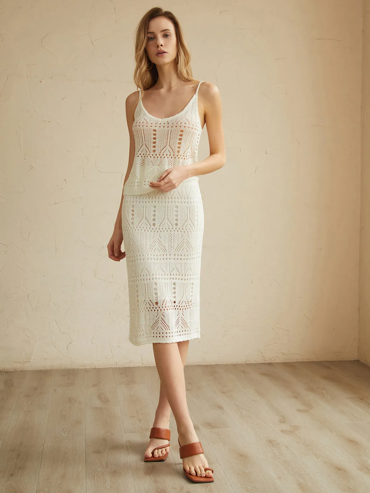 Solid Eyelet Knit Skirt Set sold by COMMENSE product image thumbnail 3