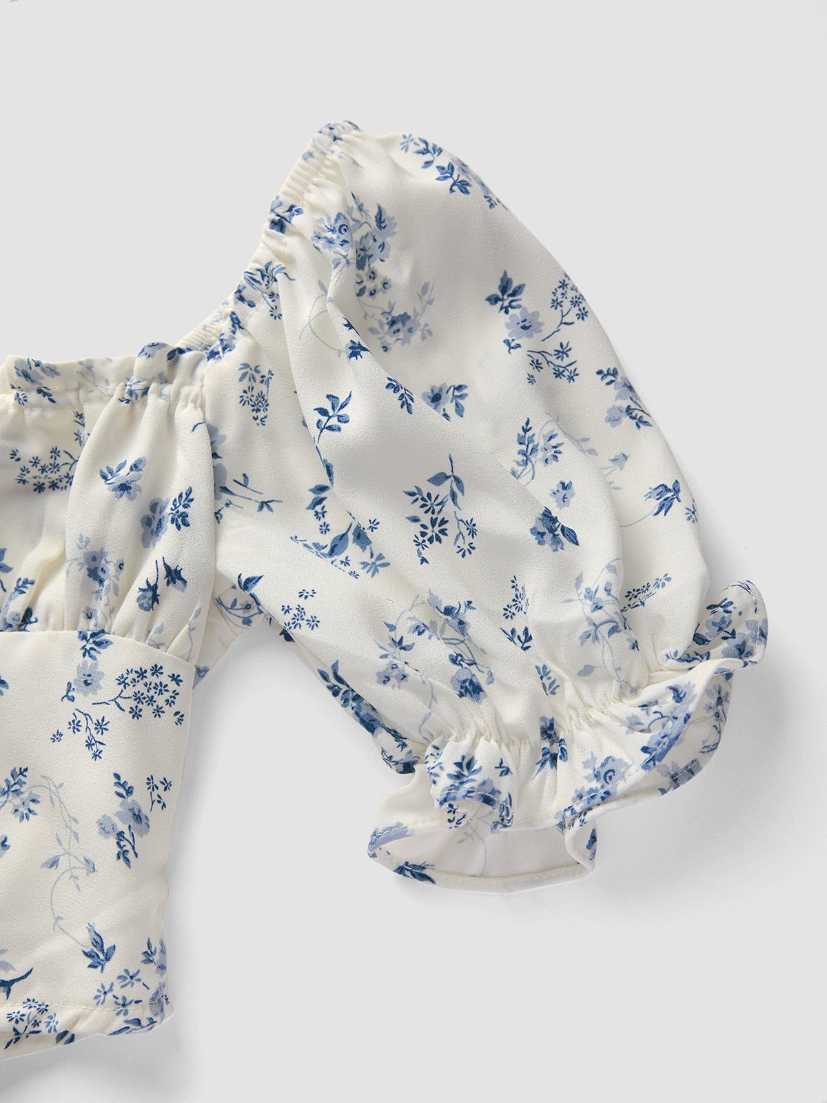 Short Puff Sleeve Floral Tie Front Top sold by COMMENSE product image thumbnail 4