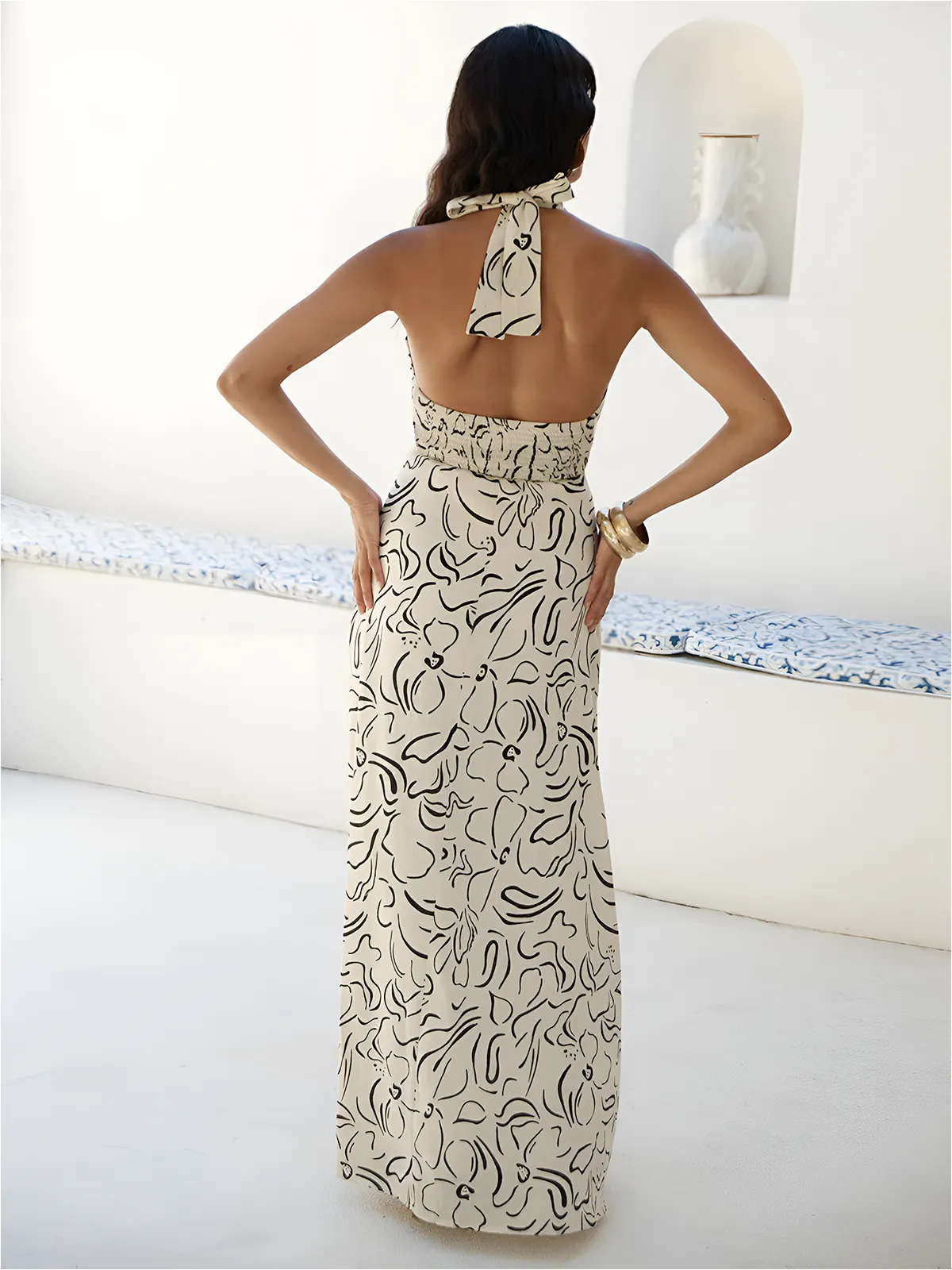 Floral Print Halter Backless Long Dress sold by COMMENSE product image thumbnail 4