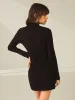 Turtleneck Long Sleeve Mini Dress with Slit and Ribbed Paneling sold by COMMENSE