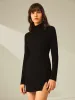Turtleneck Long Sleeve Mini Dress with Slit and Ribbed Paneling sold by COMMENSE