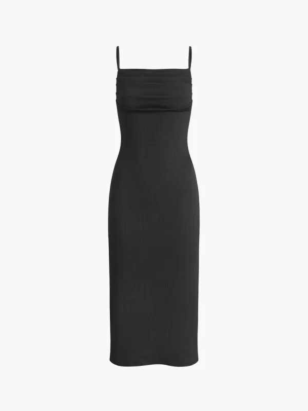 Solid Backless Pleated Midi Dress sold by COMMENSE