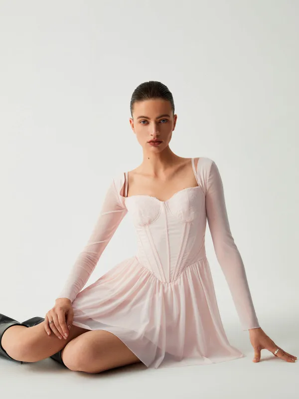 Aphrodite Mesh Bustier Corset Long Sleeve Short Dress sold by COMMENSE