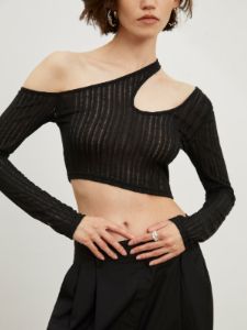 Cutout Asymmetrical Crop Top sold by COMMENSE