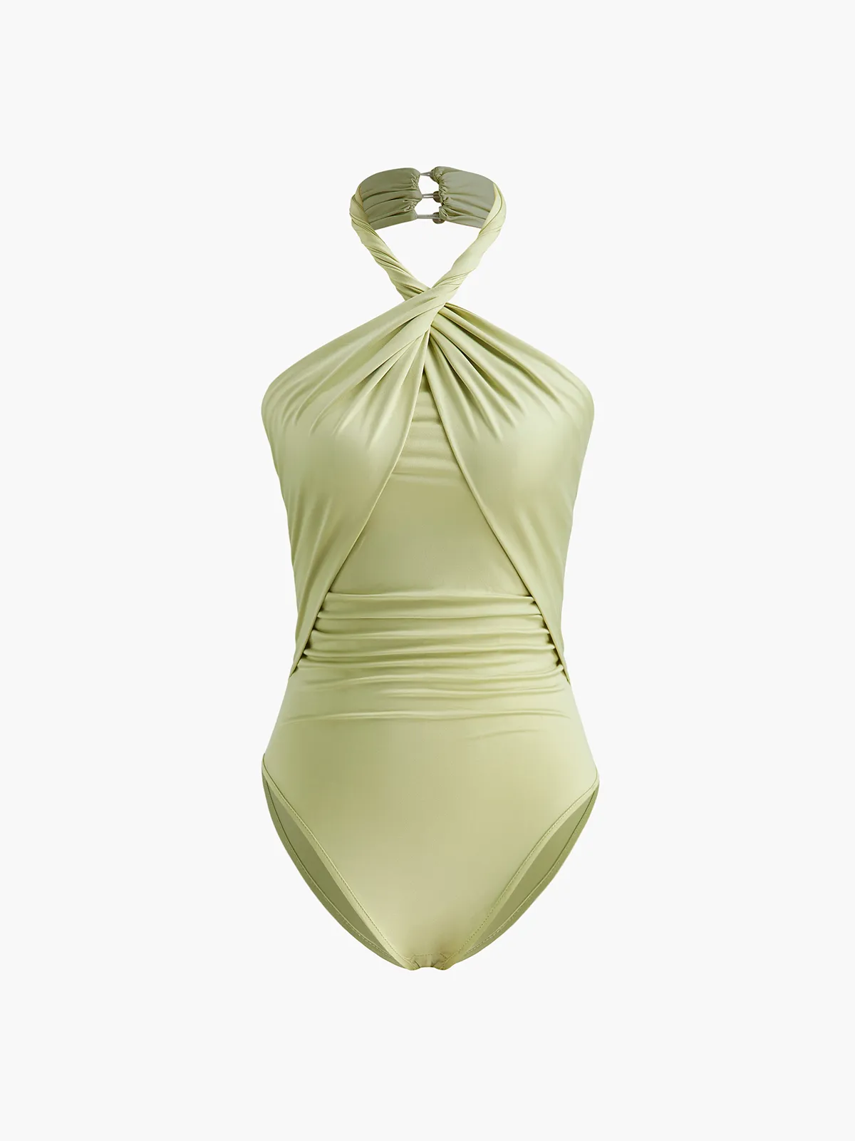 Cross-Over Collar Pleated Bodysuit sold by COMMENSE