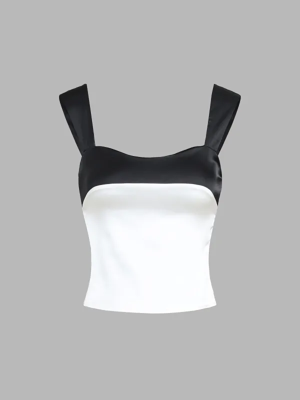 Two Tone Satin Tied Zippered Top sold by COMMENSE