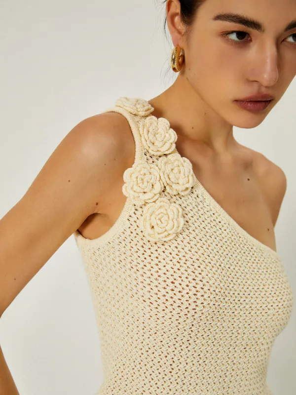 Crochet Rosette Decor One Shoulder Vest sold by COMMENSE