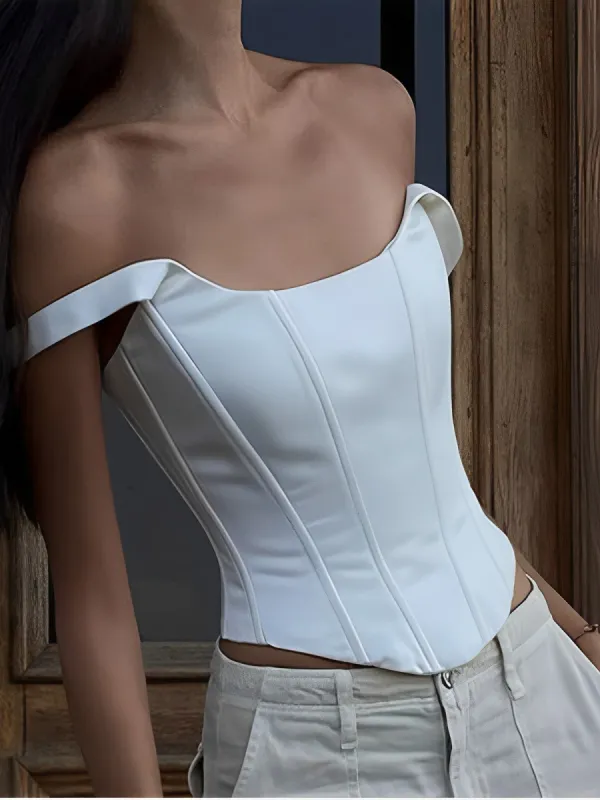 Ivory Glow Tied Crop Corset Top sold by COMMENSE