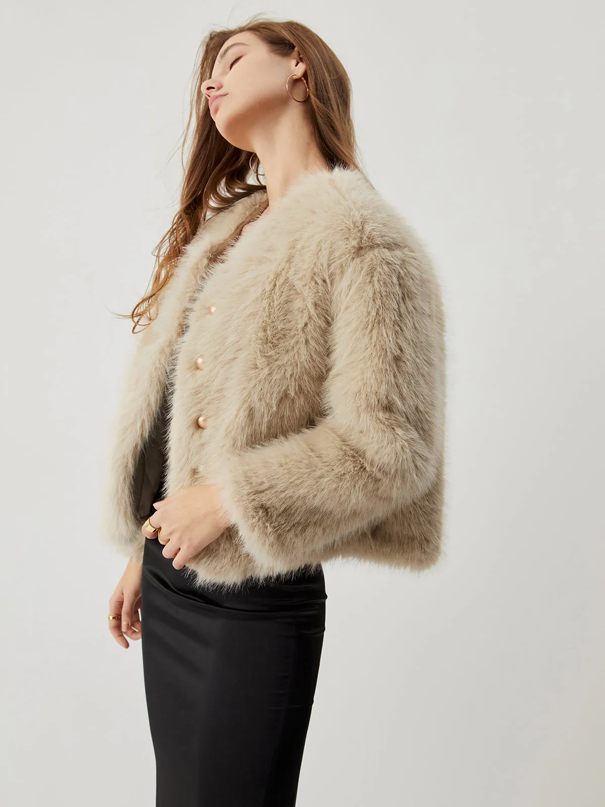 Fuzzy Faux Fur Buttoned Coat sold by COMMENSE product image thumbnail 4