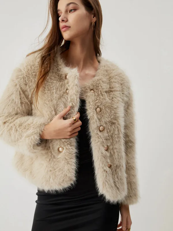 Fuzzy Faux Fur Buttoned Coat sold by COMMENSE