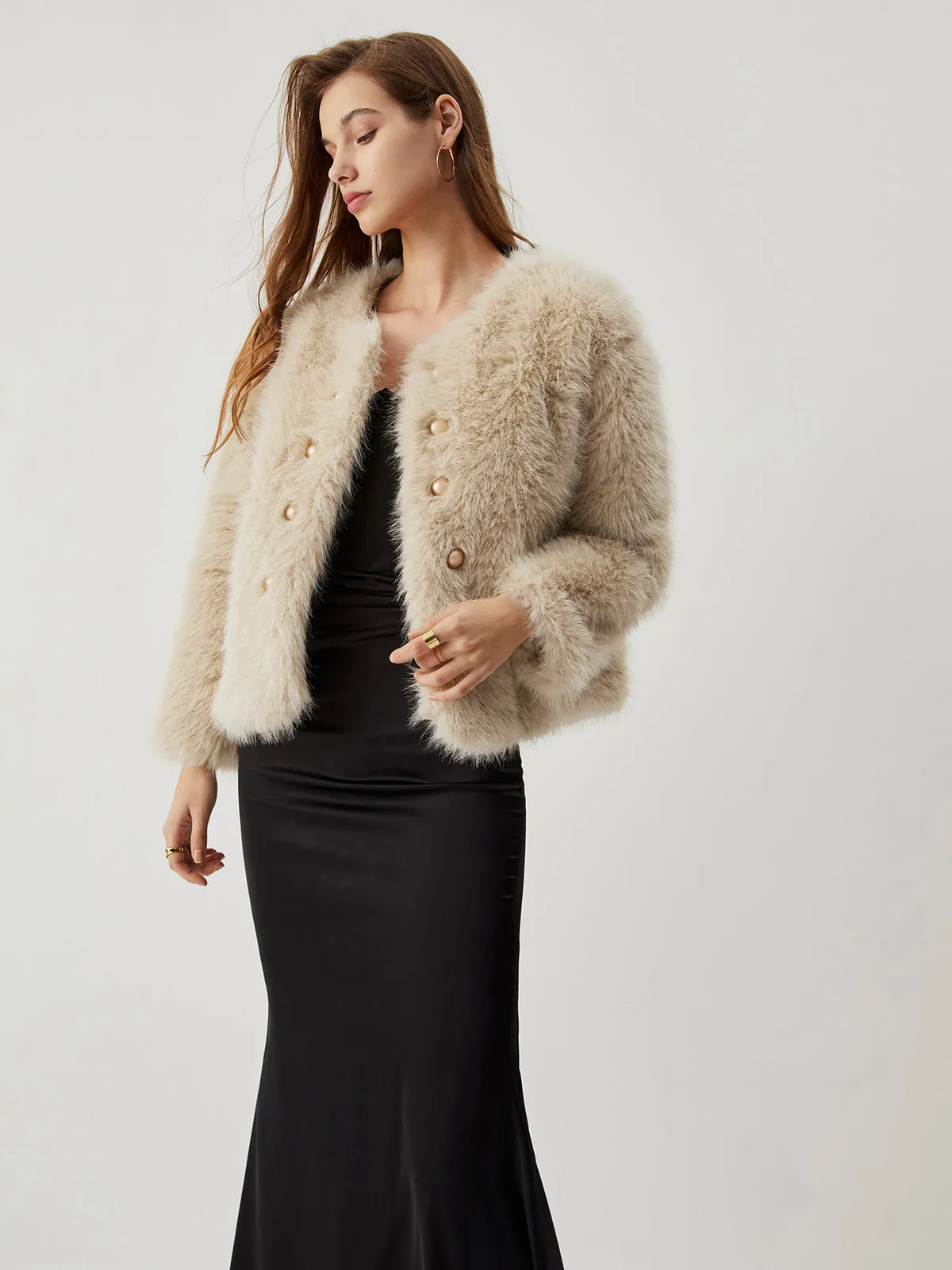 Fuzzy Faux Fur Buttoned Coat sold by COMMENSE product image thumbnail 3