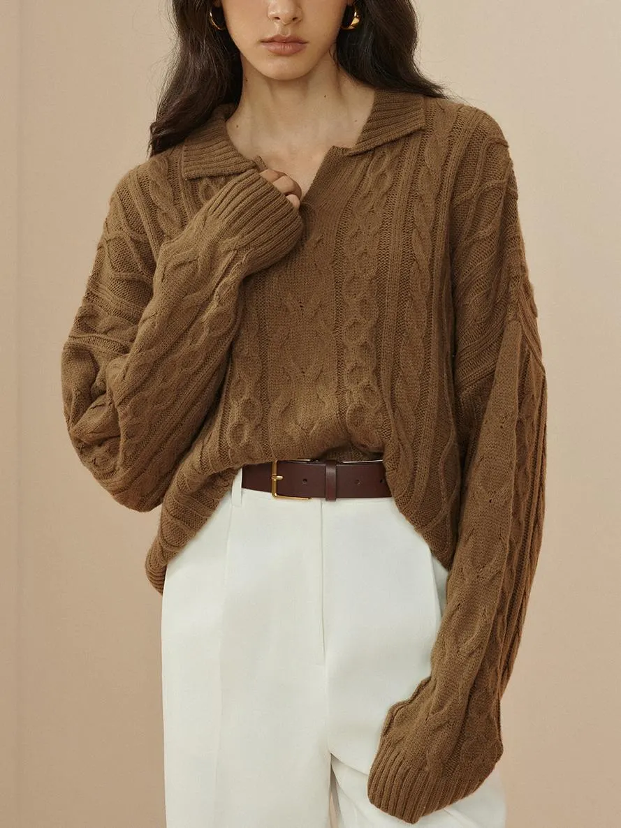 Vintage Lapel Cable Pullover Sweater sold by COMMENSE product image thumbnail 3