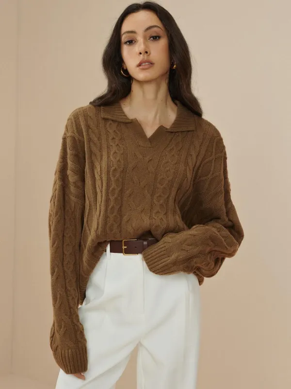 Vintage Lapel Cable Pullover Sweater sold by COMMENSE