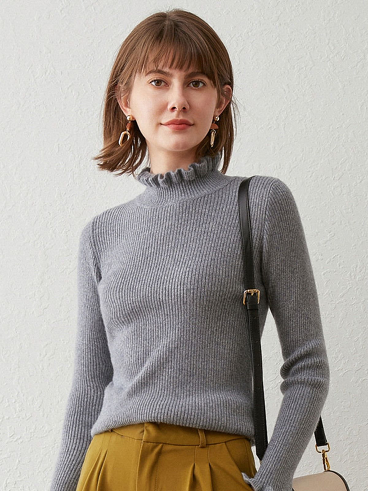 Ribbed Frilly Mockneck Knit Top sold by COMMENSE product image thumbnail 3