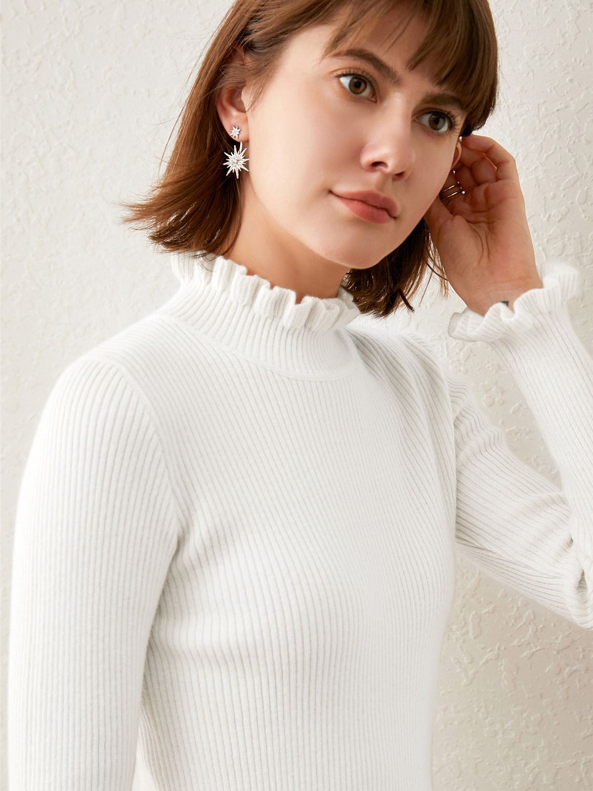 Ribbed Frilly Mockneck Knit Top sold by COMMENSE product image thumbnail 7