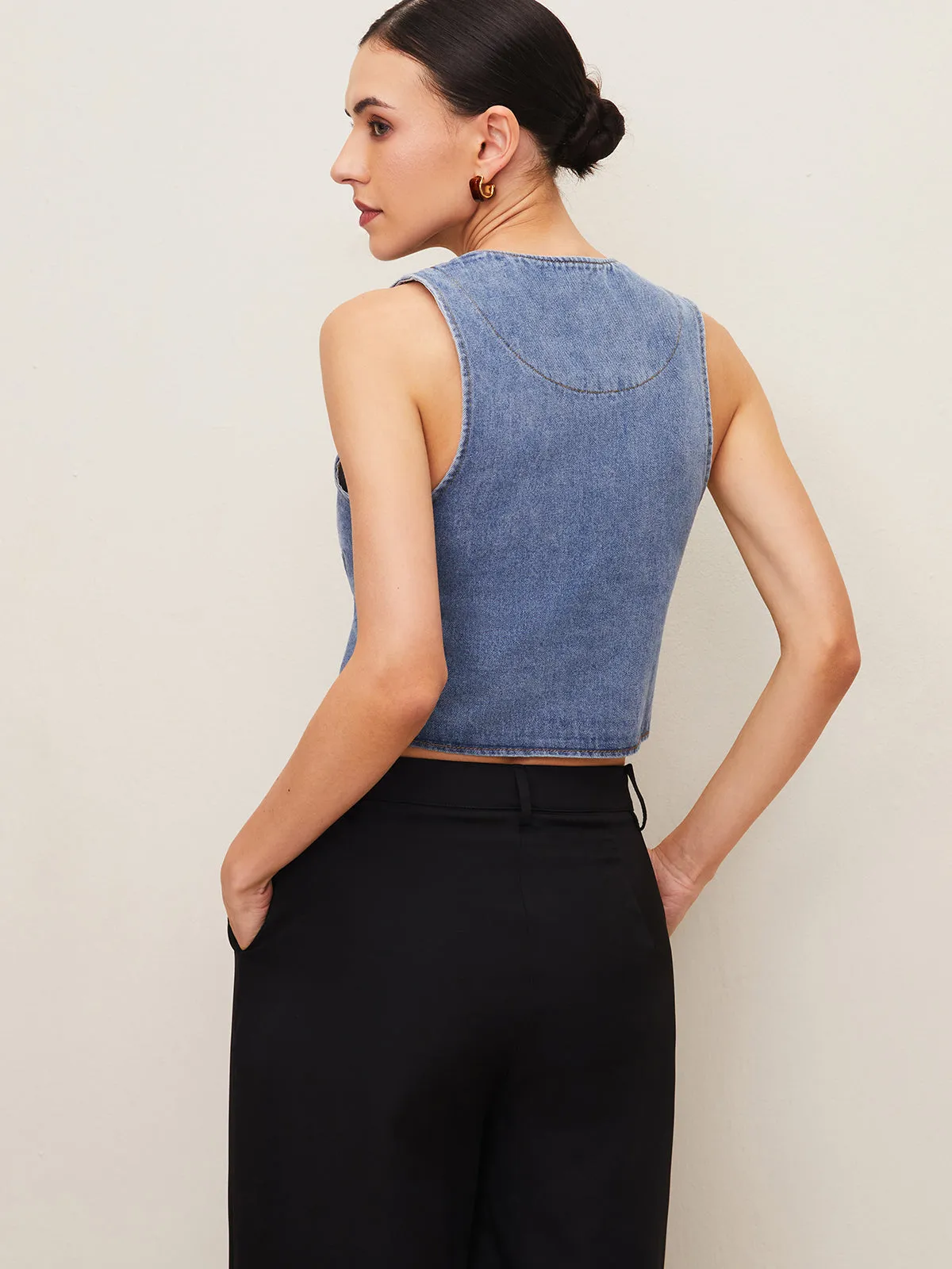 Denim Tie Front Vest sold by COMMENSE product image thumbnail 5