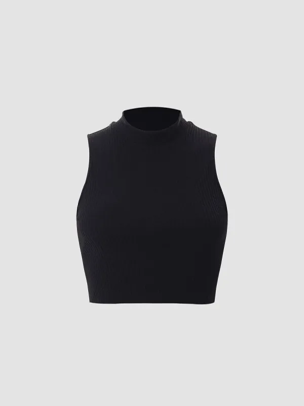 Open Back Tie Ribbed Crop Top sold by COMMENSE