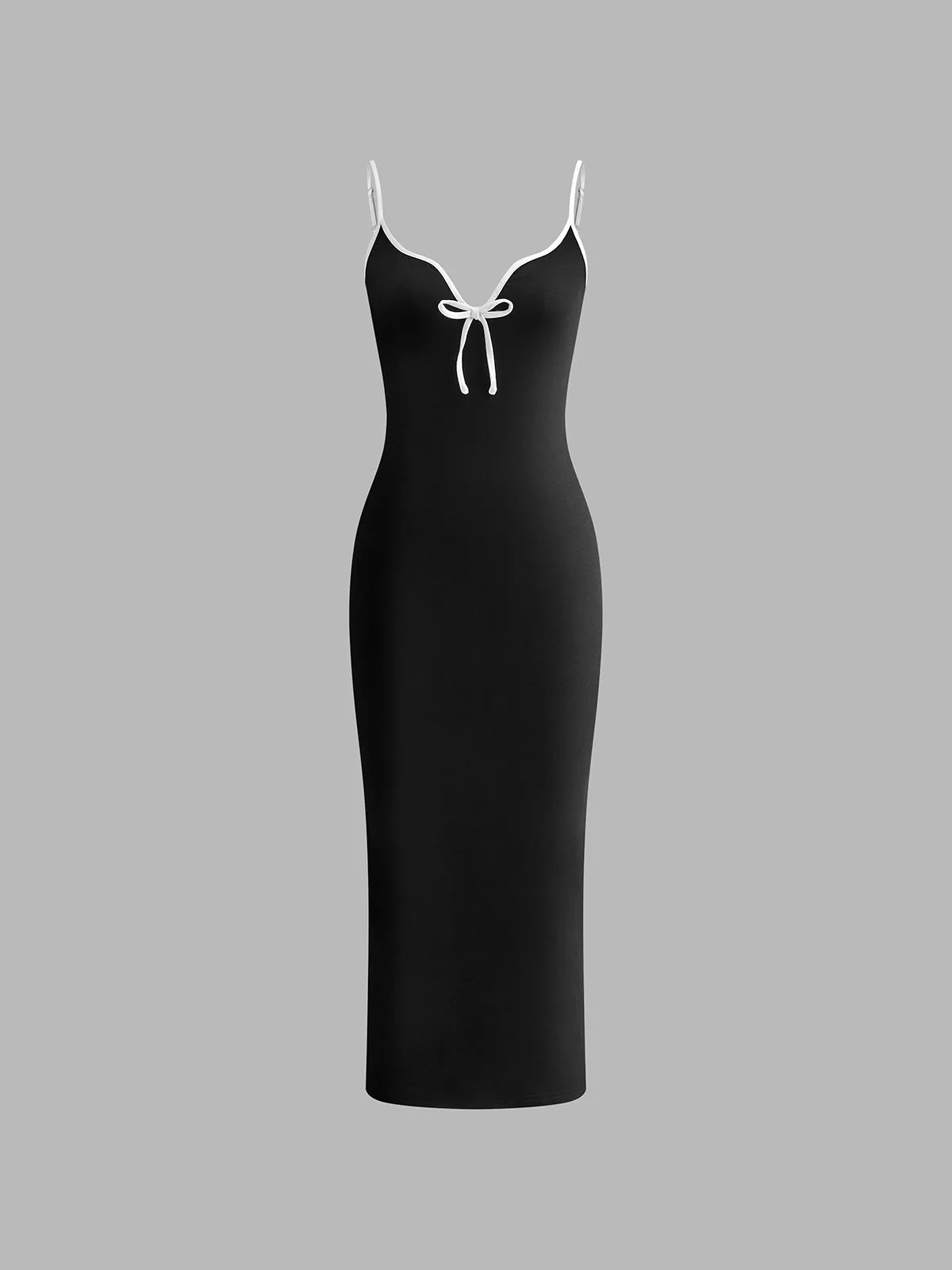 Ribbed Contrast Bow Cami Long Dress sold by COMMENSE