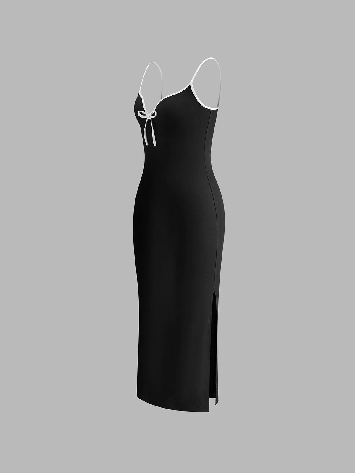 Ribbed Contrast Bow Cami Long Dress sold by COMMENSE product image thumbnail 2