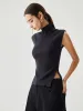 Sleeveless Mock Neck Slit Ribbed Knit Sweater sold by COMMENSE