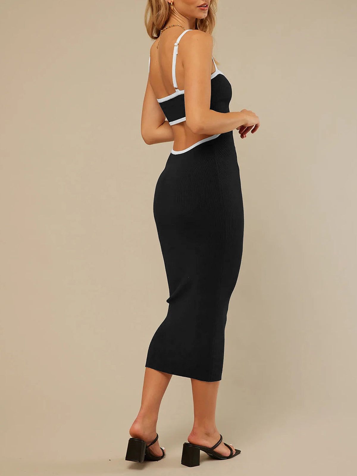 Contrast Trim Back Cutout Long Dress sold by COMMENSE product image thumbnail 2