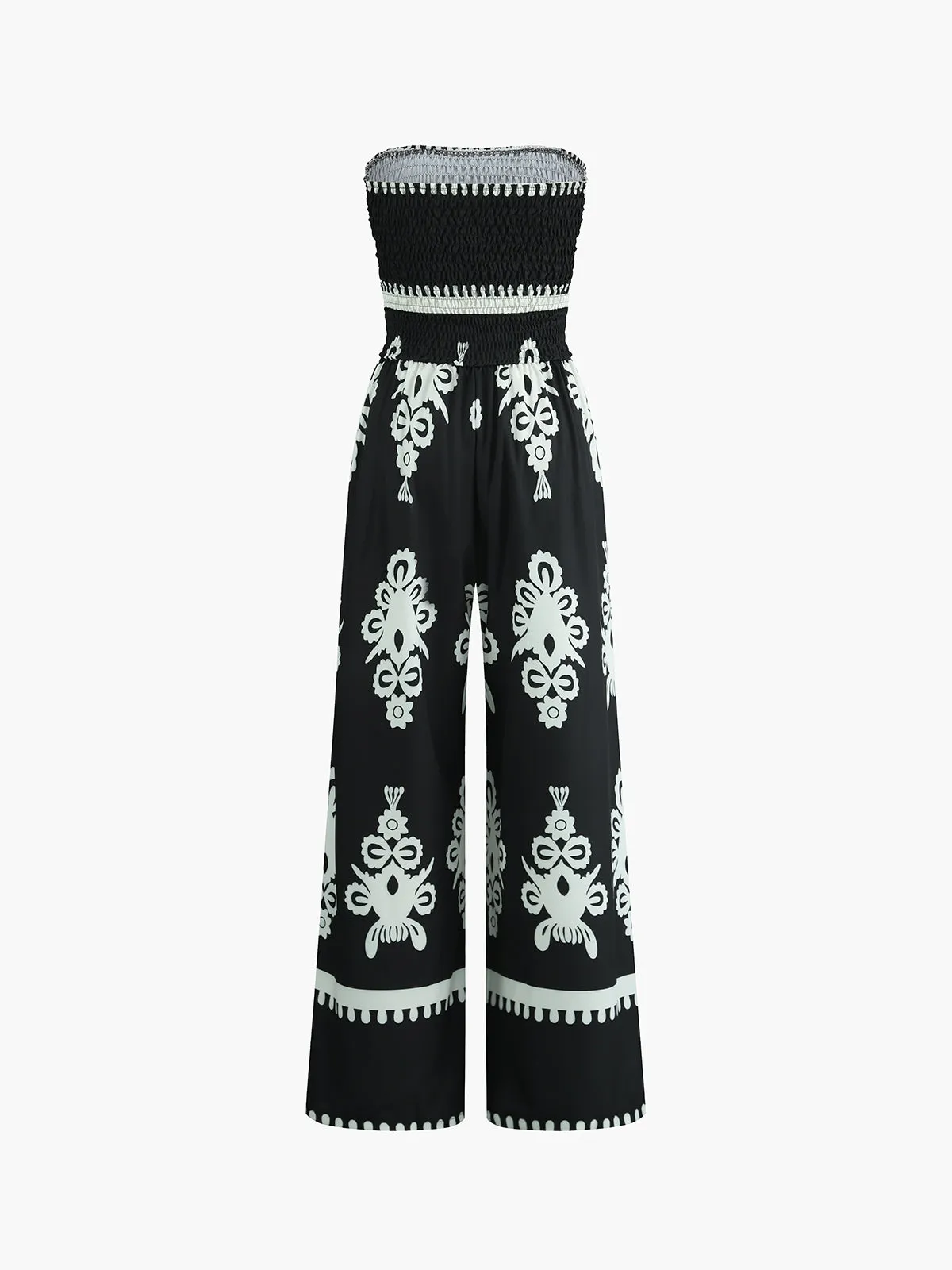 Cotton Blends Vintage Print Shirred Sleeveless Jumpsuit sold by COMMENSE product image thumbnail 2