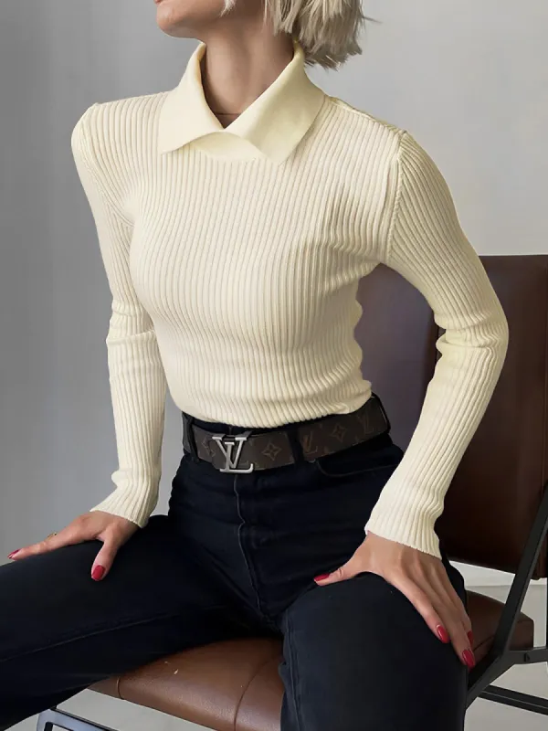 Vanilla Polo Long Sleeve Knit Top sold by COMMENSE