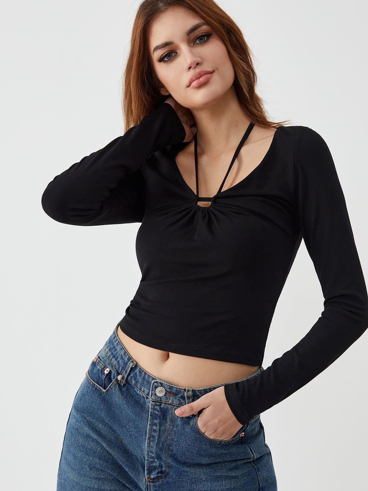 Solid Drawstring Neck Halter Top sold by COMMENSE product image thumbnail 3