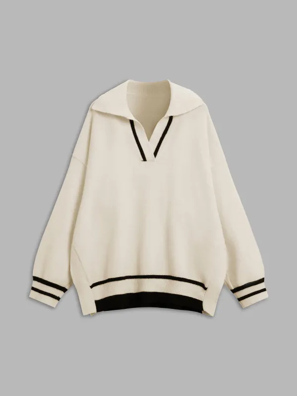 Contrast Trim Oversized Sweater sold by COMMENSE