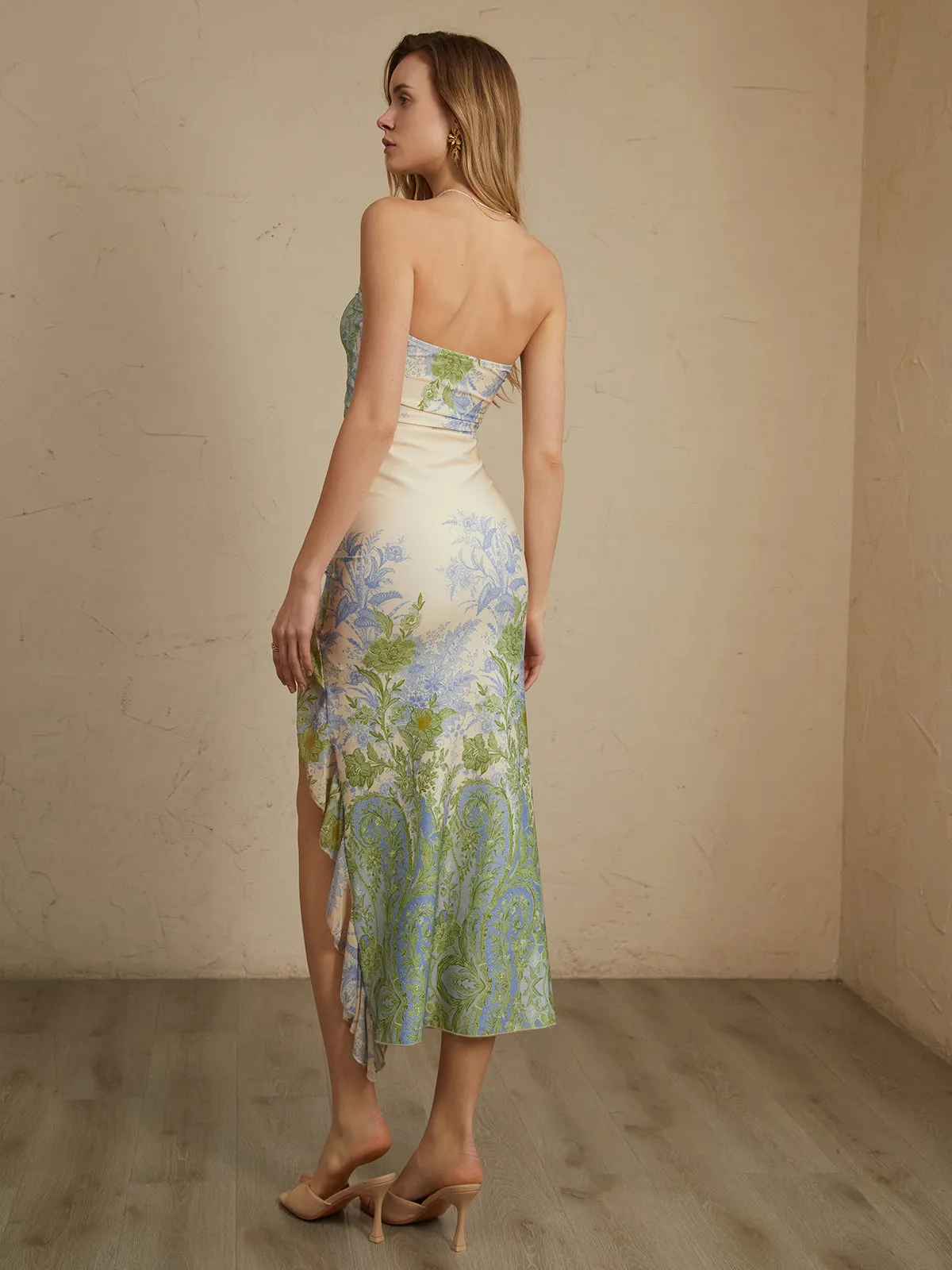Monet Floral Print Split Midi Dress sold by COMMENSE product image thumbnail 5