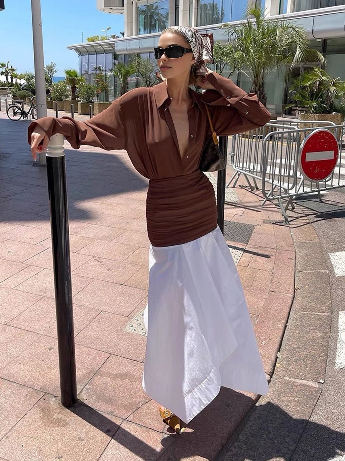 Irregular Patchwork Pleated Waist Maxi Skirt sold by COMMENSE product image thumbnail 3