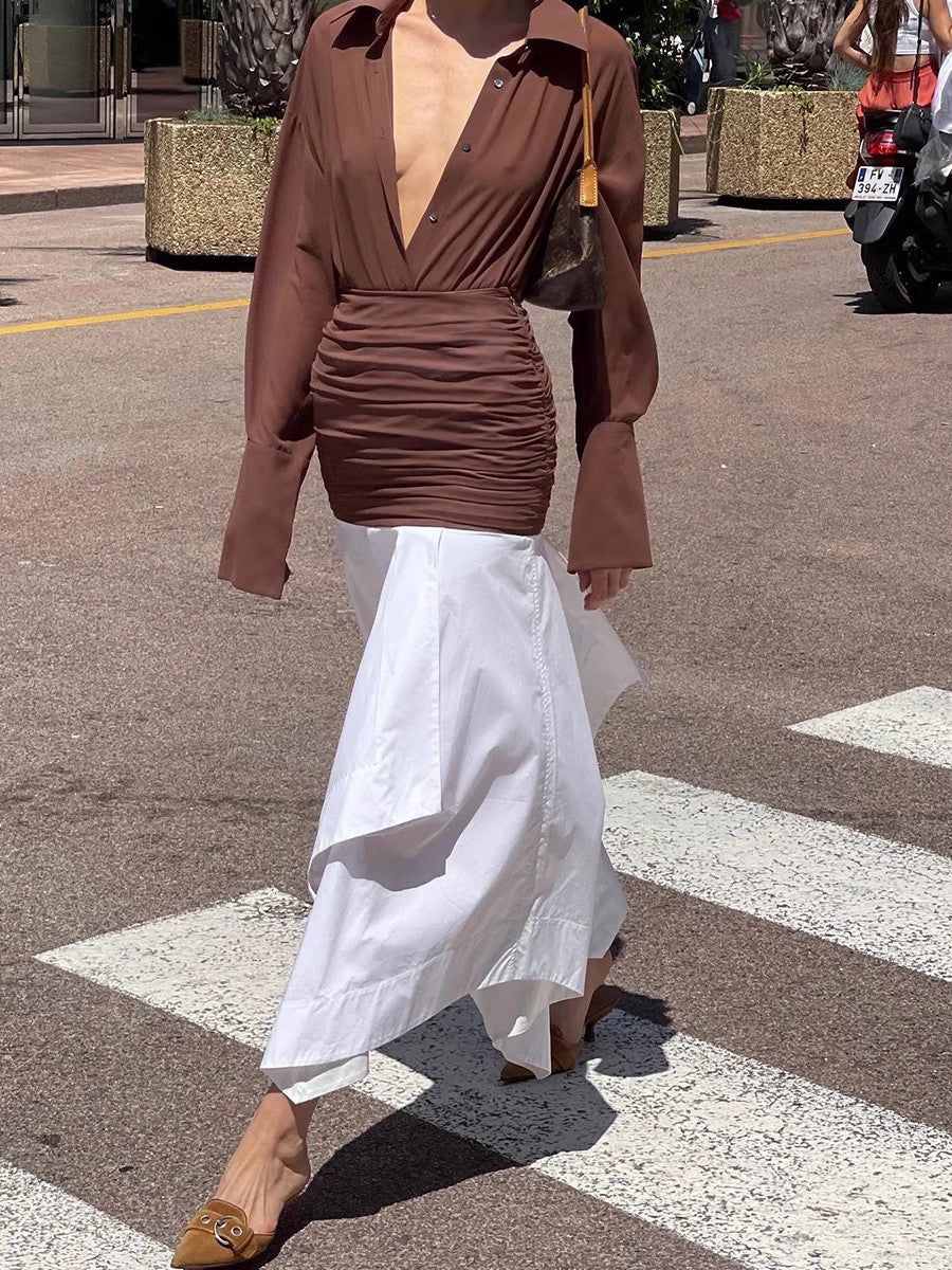 Irregular Patchwork Pleated Waist Maxi Skirt sold by COMMENSE product image thumbnail 4