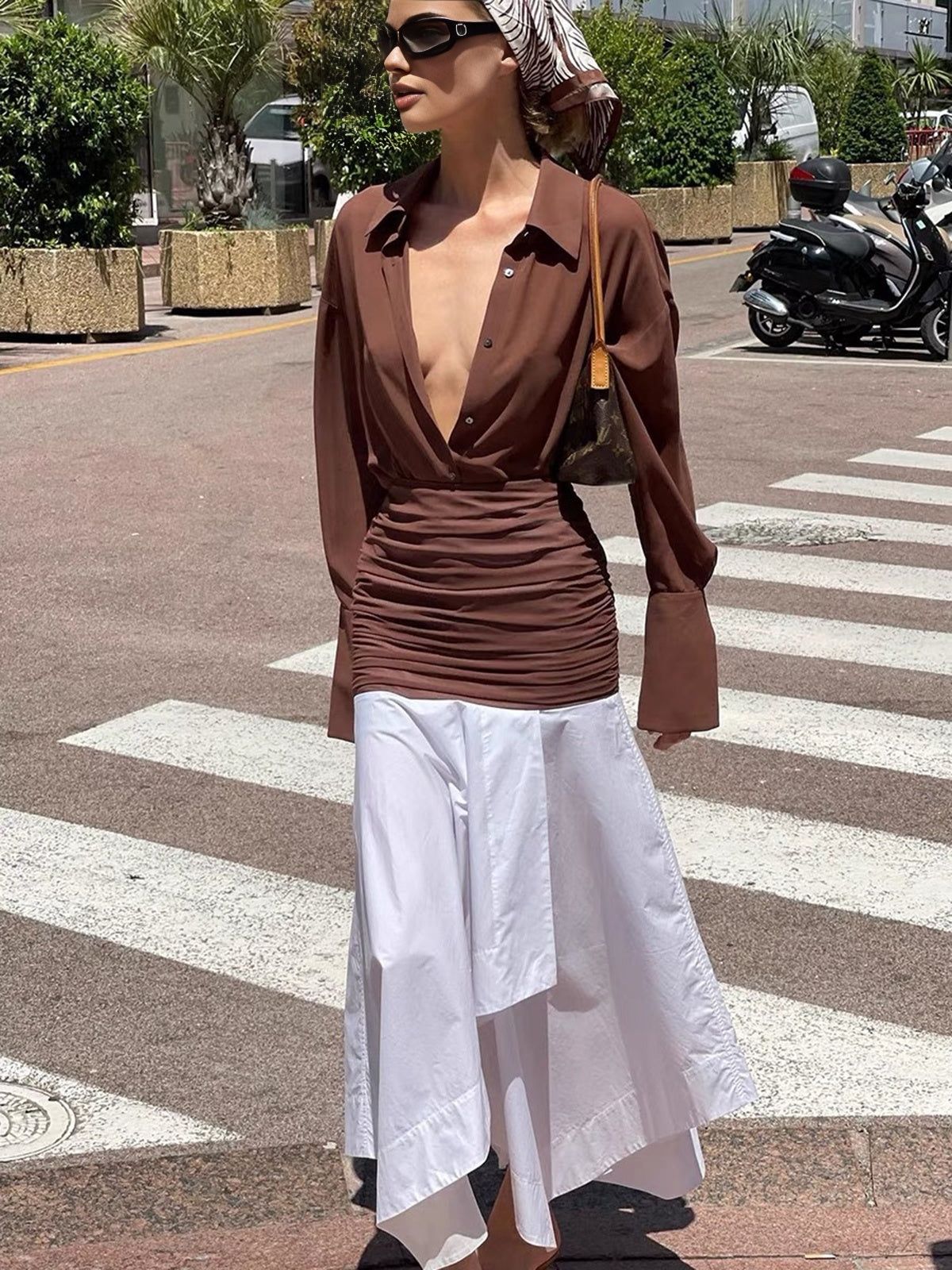 Irregular Patchwork Pleated Waist Maxi Skirt sold by COMMENSE