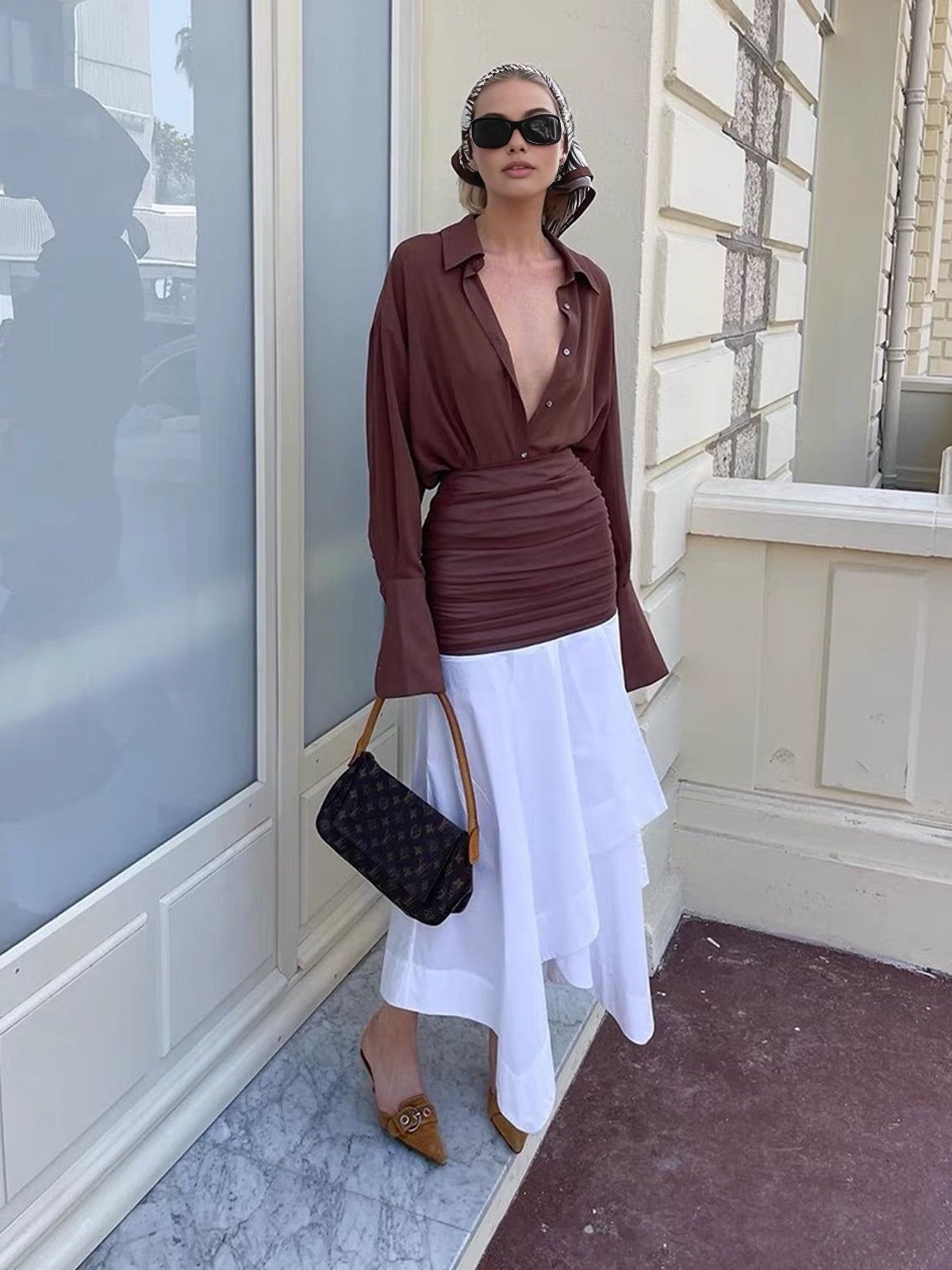 Irregular Patchwork Pleated Waist Maxi Skirt sold by COMMENSE product image thumbnail 2