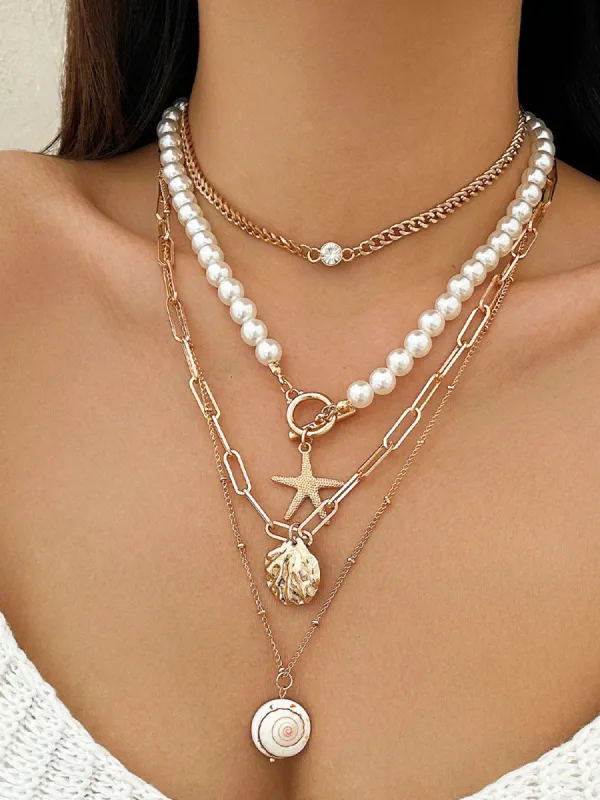 Faux Pearl Shell Beach Style Necklace sold by COMMENSE