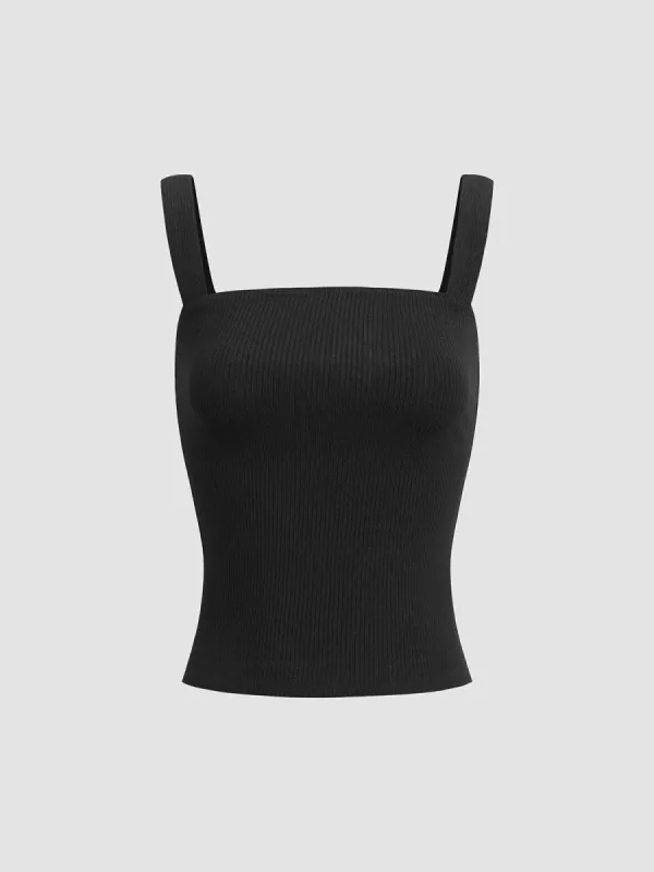 Classy Ribbed Solid Tank Top sold by COMMENSE