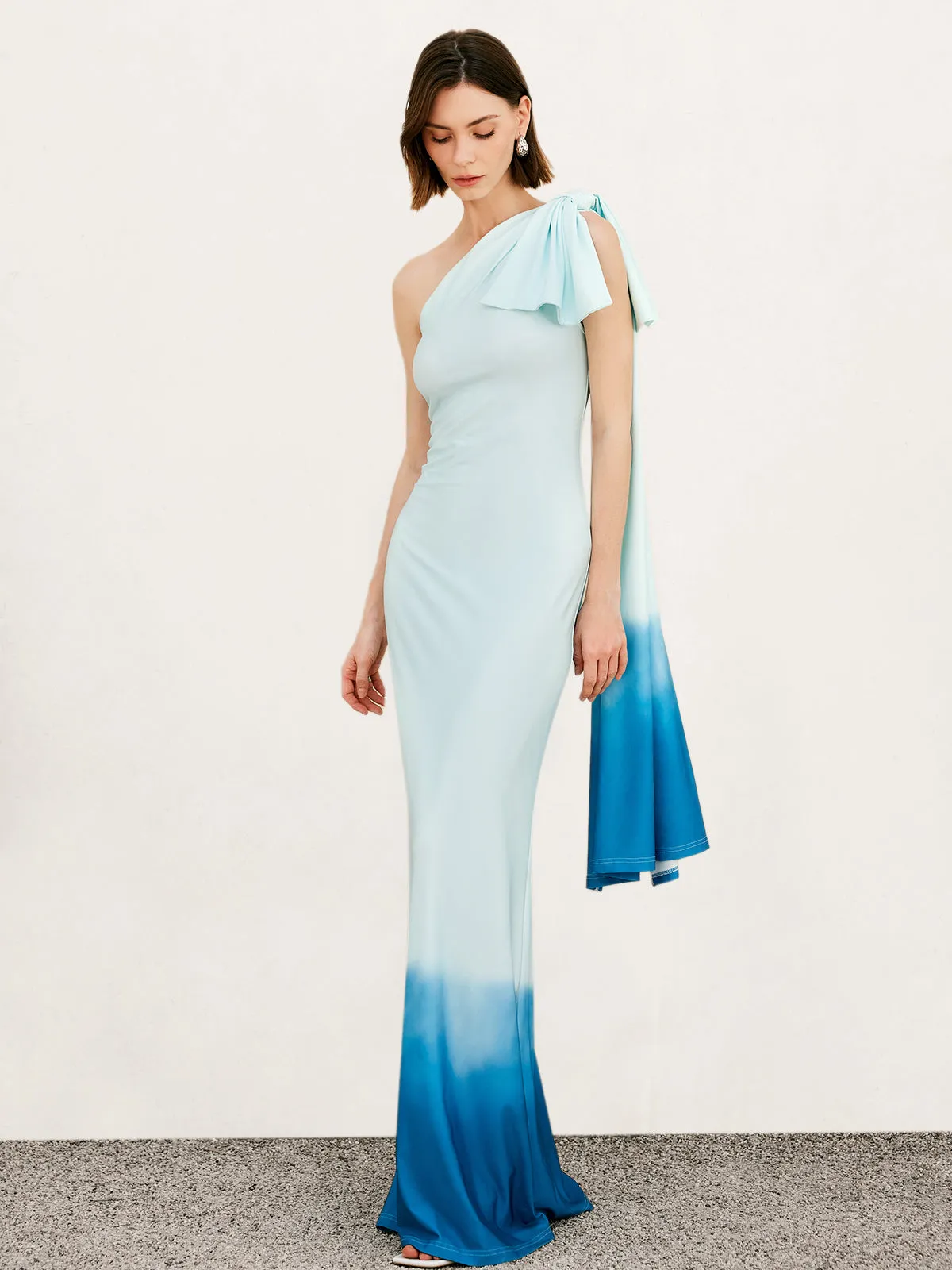 Ombre One Shoulder Long Dress sold by COMMENSE